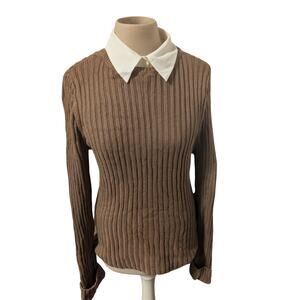 Vintage Preppy Brown Ribbed Knit Sweater - Size m